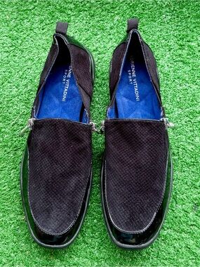 Adrienne Vittadini Sport Black Diamond Knit Patent Accent Loafers US Women's 9